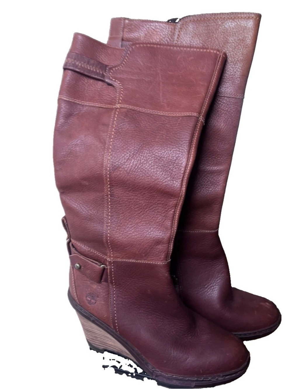 Timberland Stratham Heights Brown Leather Tal Wedge Boots Size 8 FOR REPAIR READ
